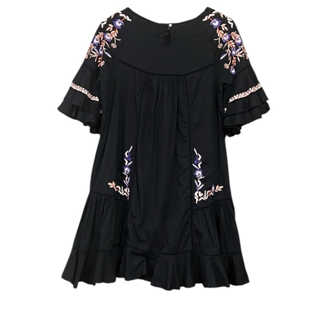 Free People Pavlo Embroidered Ruffle Mini Dress Black Women’s  Size Small - Picture 3 of 14